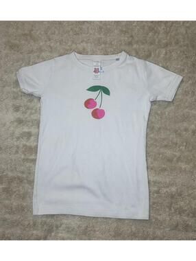 Mini Boden Girl's white cotton short sleeve cherry graphic t-shirt 11Y picnic